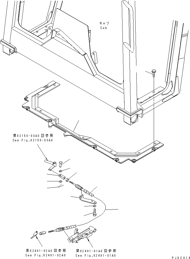 Bulldozers Komatsu / D31PX-21A S/N 50501-UP (Overseas Version)(d31px-1c) / CENTER FLOOR (DECCEL CABLE) (FOR CAB)(240780 : K2150-04A1)