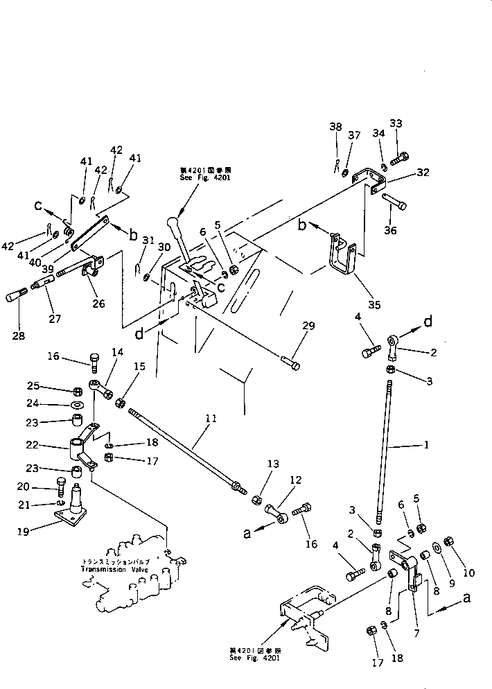 Crawler Loaders Komatsu / D31S-18 S/N 40001-UP(d31s-18c) / TRANSMISSION CONTROL LINKAGE (NOISE SUPPRESSION FOR EC)(#40238-)(120100 : 4206) Crawler Loaders Komatsu / D31S-18 S/N 40001-UP(d31s-18c) / TRANSMISSION CONTROL LINKAGE (NOISE SUPPRESSION FOR EC)(#40238-)(120100 : 4206)
