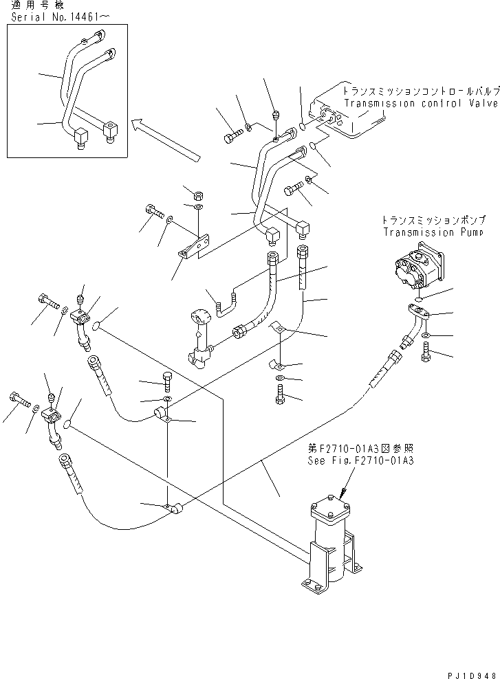 Pipelayers Komatsu / D355C-3 S/N 14263-UP (SA6D140-2 Eng. Installed (-30cent. Spec.))(d355c-1c) / TORQUE FLOW TRANSMISSION PIPING (COLD WEATHER (A) SPEC.)(#14413-)(150370 : F2700-02A3)