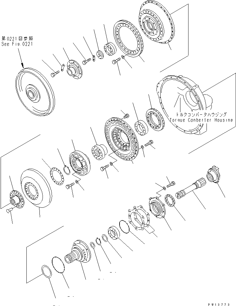 Pipelayers Komatsu / D355C-3 S/N 1800-UP (S6D155-4 Eng. Installed (Chassis only))(d355c-3c) / TORQUE CONVERTER (2/4) TURBINE SHAFT AND STATOR (TCS43-4F)(#(1006)-)(060040 : 1222A)