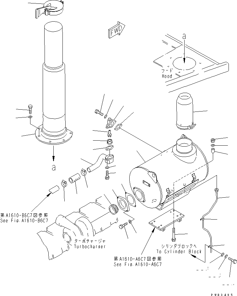 Bulldozers Komatsu / D375A-3 S/N 17001-UP (6 Track Roller)(d375a-3c) / MUFFLER AND DRAIN TUBE(#17001-17179)(030020 : B0300-01A0)