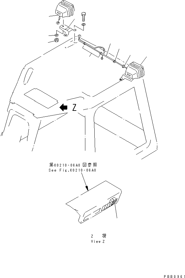 Komatsu parts book diagram for D375A-3 S/N 17001-UP (6 Track Roller): CAB (REAR SIDE WORK LAMP)