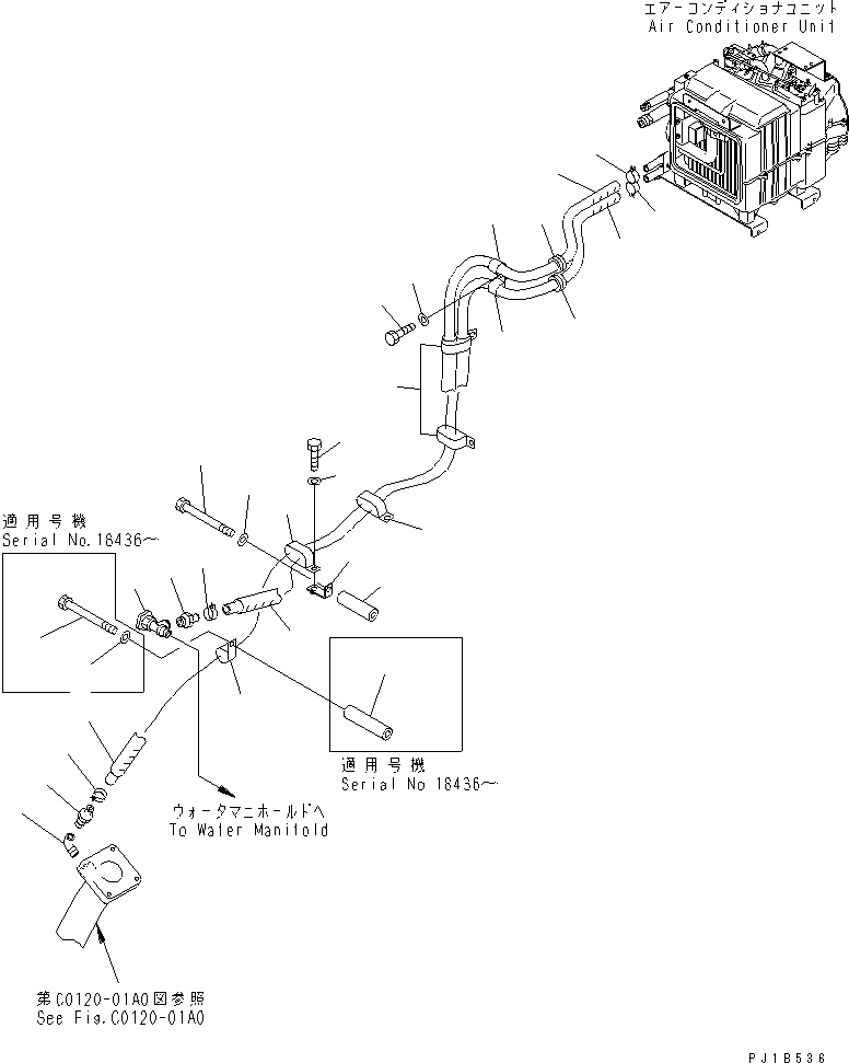 Bulldozers Komatsu / D375A-5 S/N 18001-UP(d375a-5c) / HEATER PIPING(030070 : B0720-01A0)