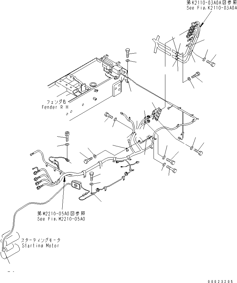 Bulldozers Komatsu / D375A-5 S/N 18001-UP(d375a-5c) / FENDER WIRING (WITH SHOE SLIP CONTROL)(120040 : E0200-01A2)