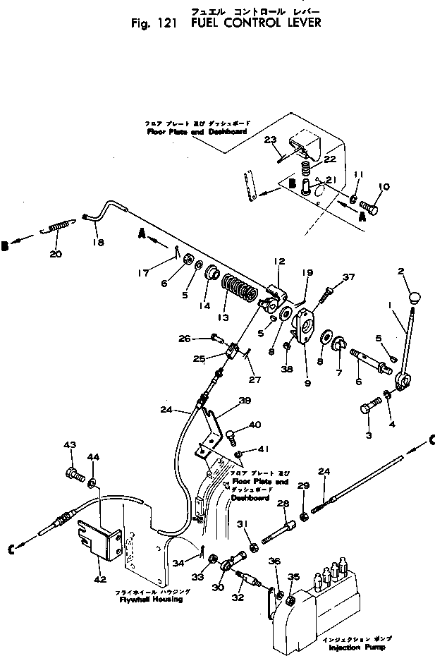 Bulldozers Komatsu / D40PF-1 S/N 2201-UP(d40pf-1c) / FUEL CONTROL LEVER(030020 : 121)
