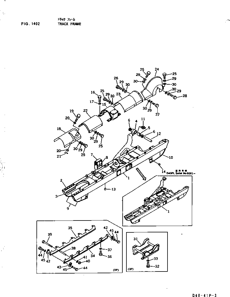 Komatsu parts book diagram for D41P-3 S/N 6001-UP (Straight Tilt Dozer): TRACK FRAME