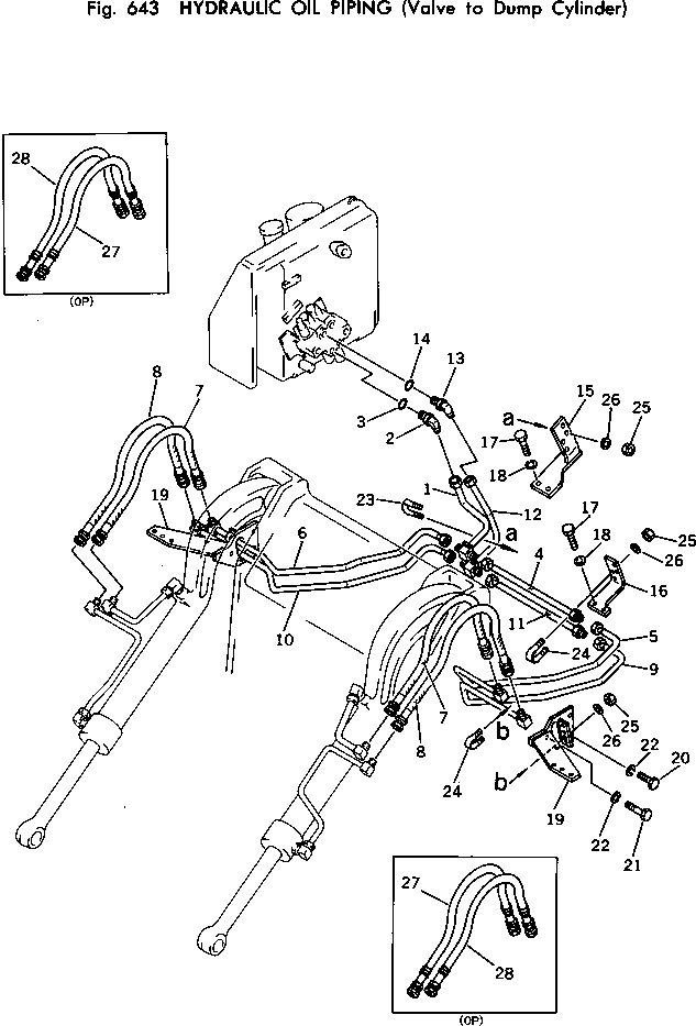 Crawler Loaders Komatsu / D41Q-3 S/N 6001-UP(d41q-3c) / HYDRAULIC OIL PIPING (VALVE TO DUMP CYLINDER)(180090 : 643) Crawler Loaders Komatsu / D41Q-3 S/N 6001-UP(d41q-3c) / HYDRAULIC OIL PIPING (VALVE TO DUMP CYLINDER)(180090 : 643)