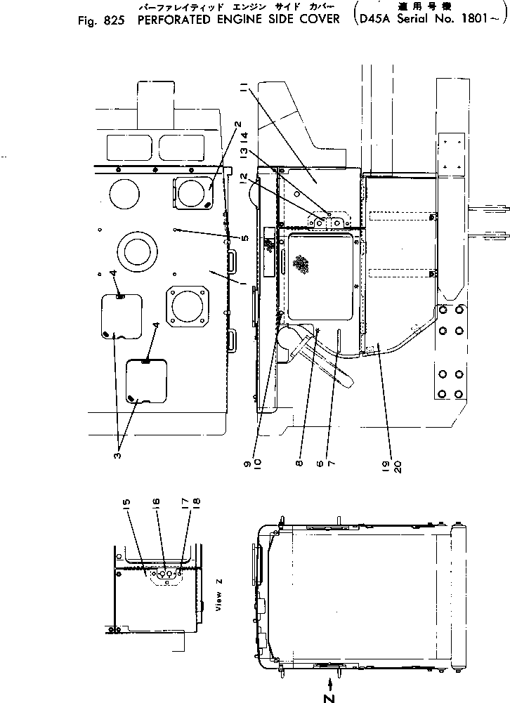 Bulldozers Komatsu / D45A-1 S/N 1501-UP(d45a-1c) / PERFORATED ENGINE SIDE COVER(#1801-)(240100 : 825)