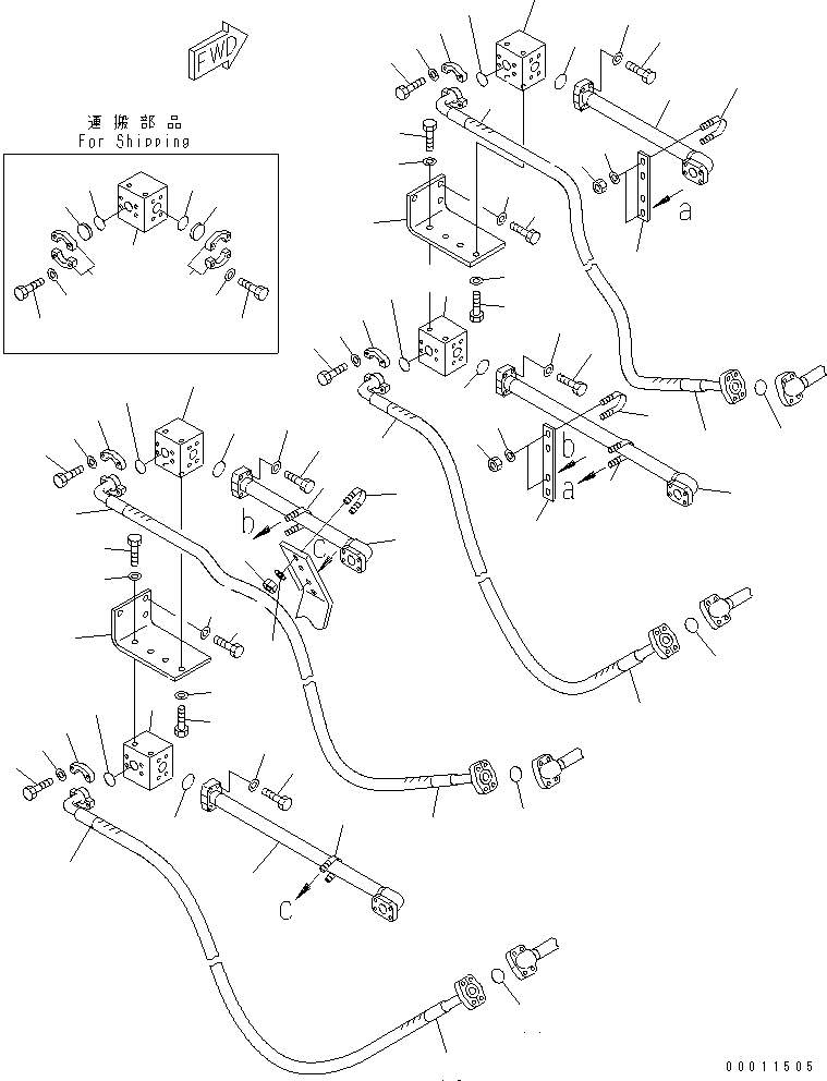 Komatsu parts book diagram for D475A-5 S/N 20001-UP (For Alaska Extreme Cold Terrain Spec.): RIPPER PIPING