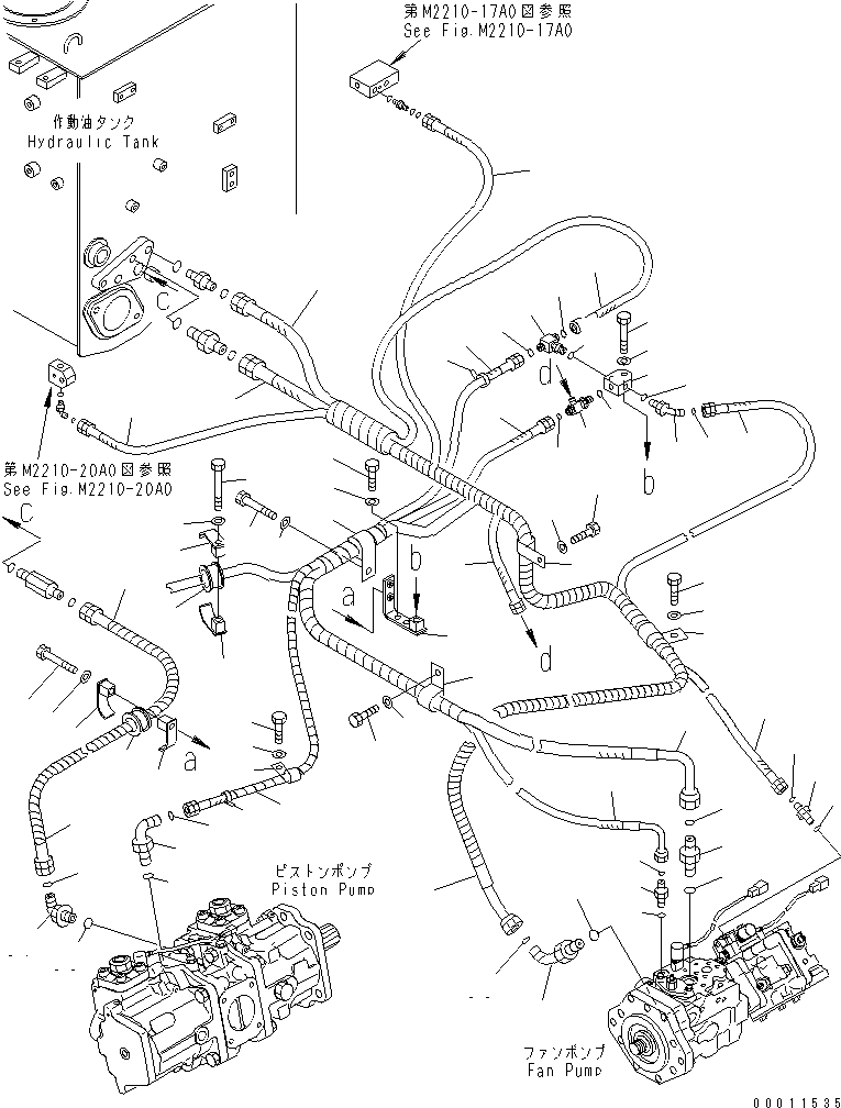 Komatsu parts book diagram for D475A-5 S/N 20001-UP (For Alaska Extreme Cold Terrain Spec.): P.P.C. DRAIN PIPING