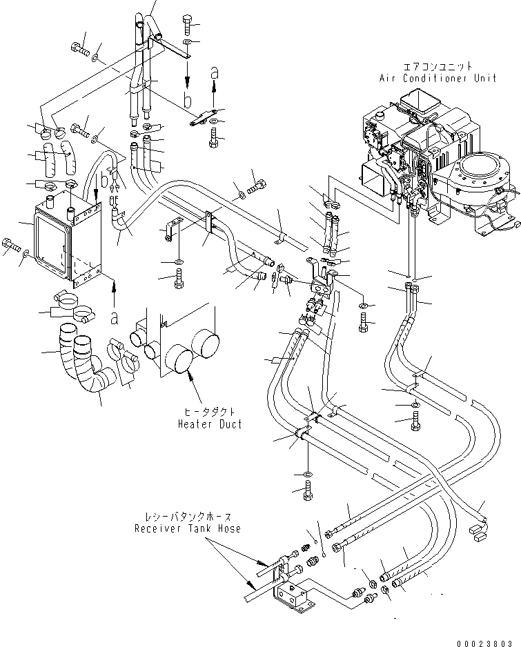 Komatsu parts book diagram for D475A-5 S/N 20001-UP (For Alaska Extreme Cold Terrain Spec.): AIR CONDITIONER PIPNG (ADDITIONAL HEATER)