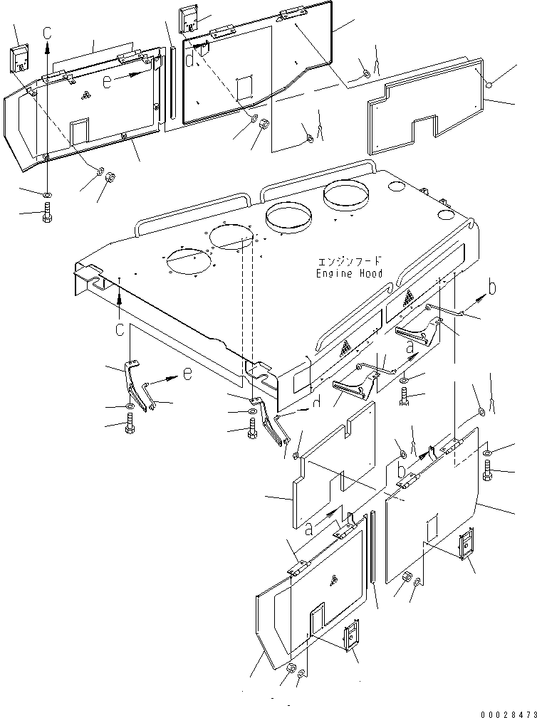 Komatsu parts book diagram for D475A-5 S/N 20001-UP (For Alaska Extreme Cold Terrain Spec.): ENGINE SIDE COVER (CLOSE)
