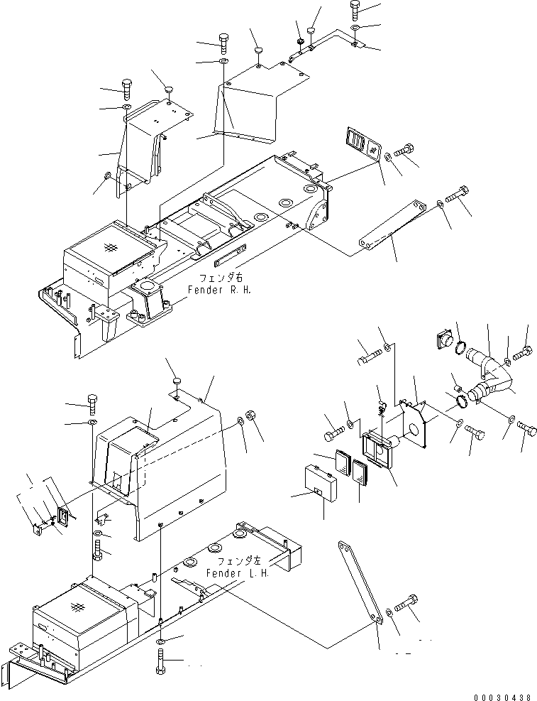 Komatsu parts book diagram for D475A-5 S/N 20001-UP (For Alaska Extreme Cold Terrain Spec.): FENDER COVER (2/2) (WITH PLATE IN PORTUGUESE)