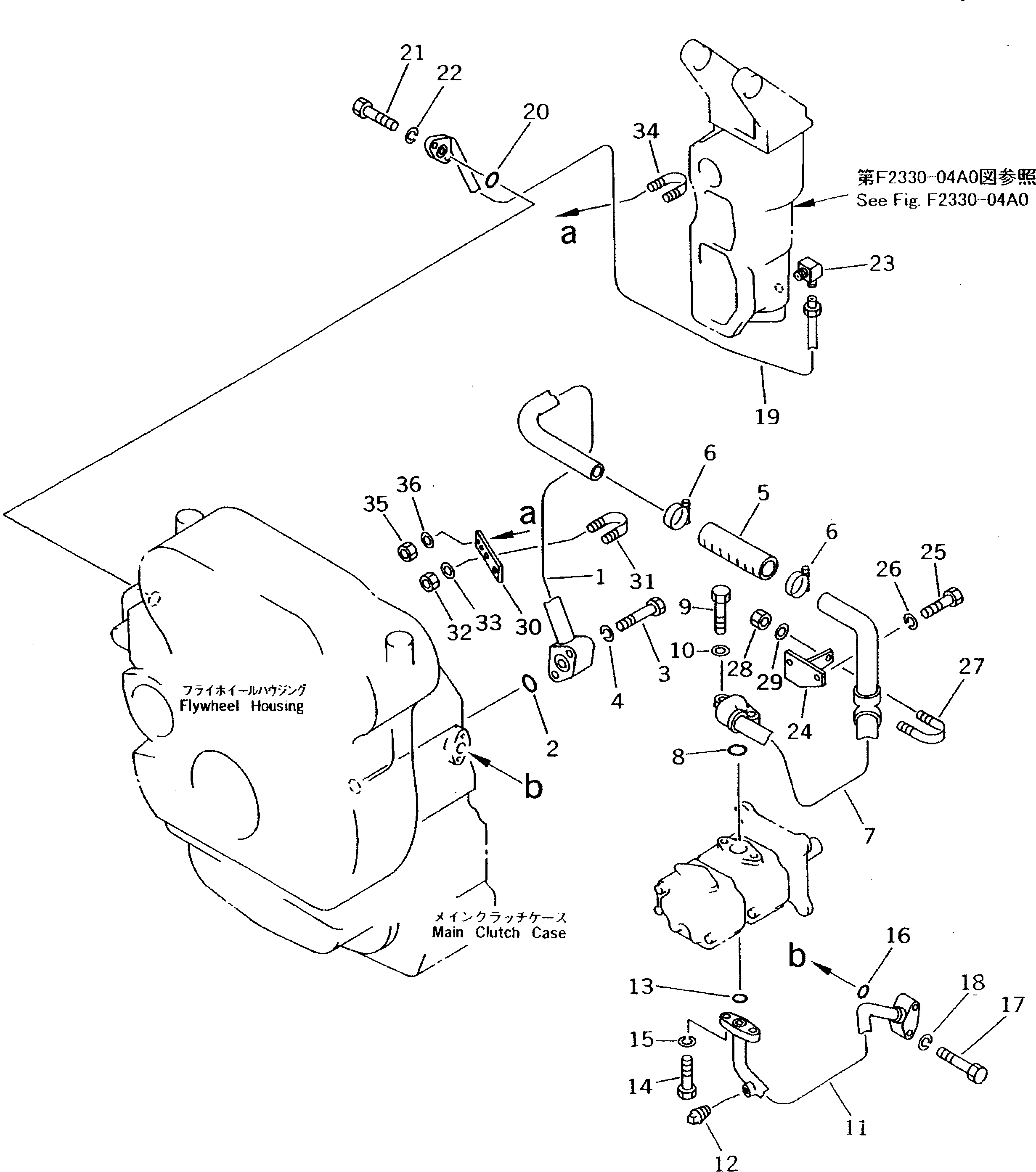 Komatsu parts book diagram for D50P-18 S/N 83001-UP: MAIN CLUTCH PIPING