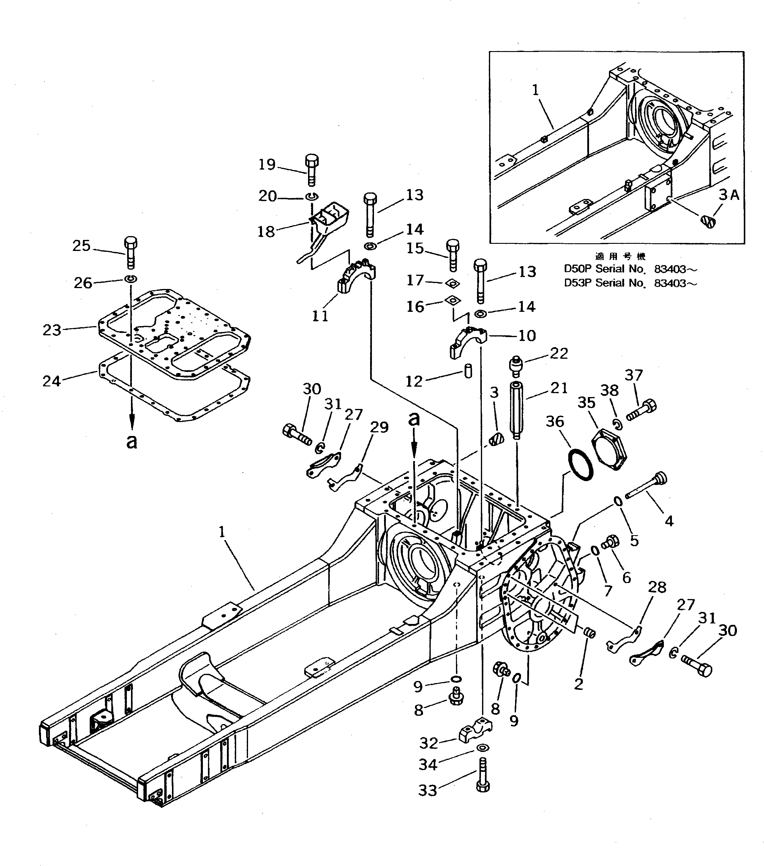 Komatsu parts book diagram for D50P-18 S/N 83001-UP: STEERING CASE AND MAIN FRAME