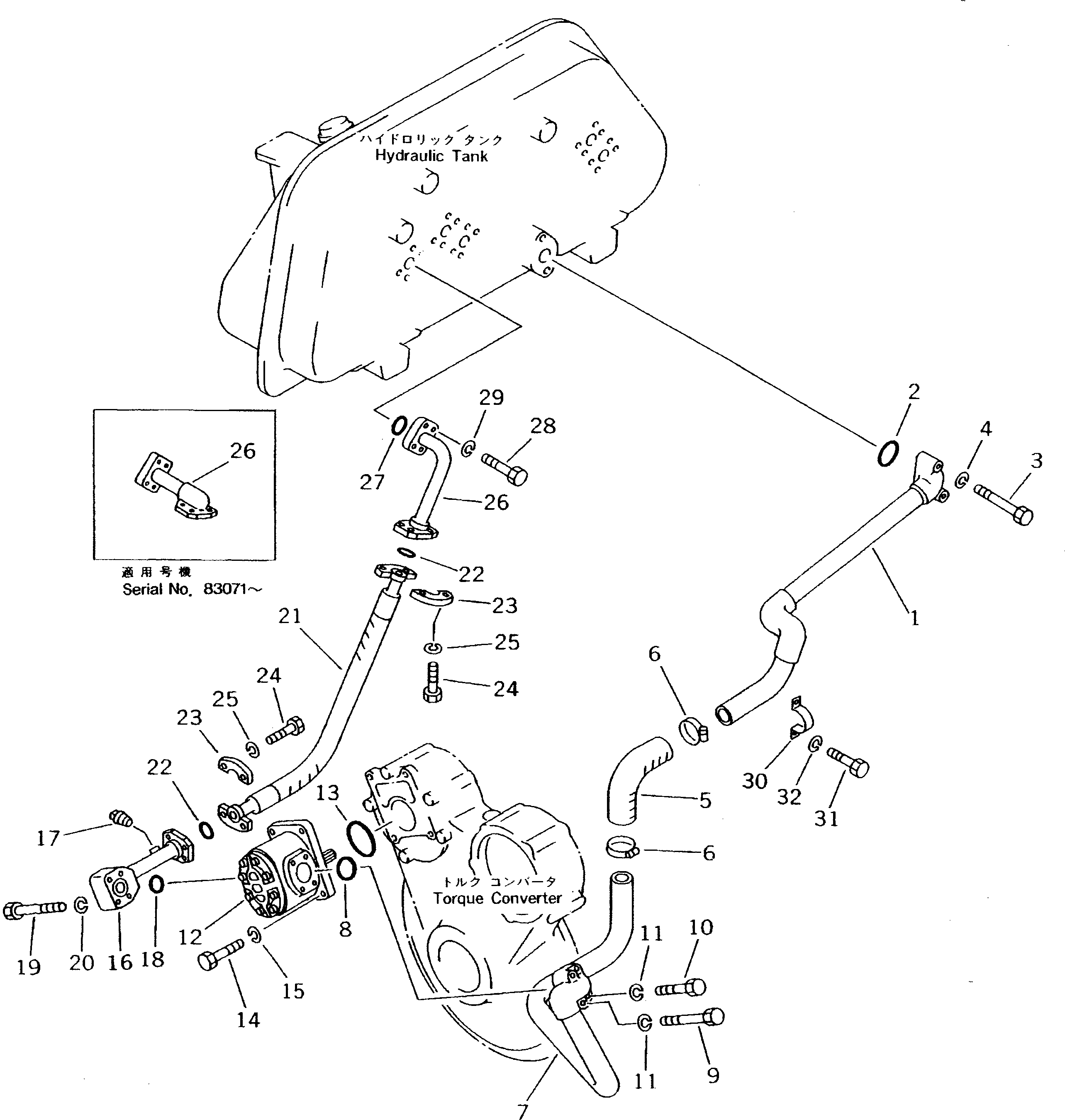 Bulldozers Komatsu / D53A-18 S/N 83001-UP(d53a-18r) / HYDRAULIC PIPING (TANK TO PUMP TO VALVE) (FOR ANGLE DOZER)(180020 : H0310-01A3)