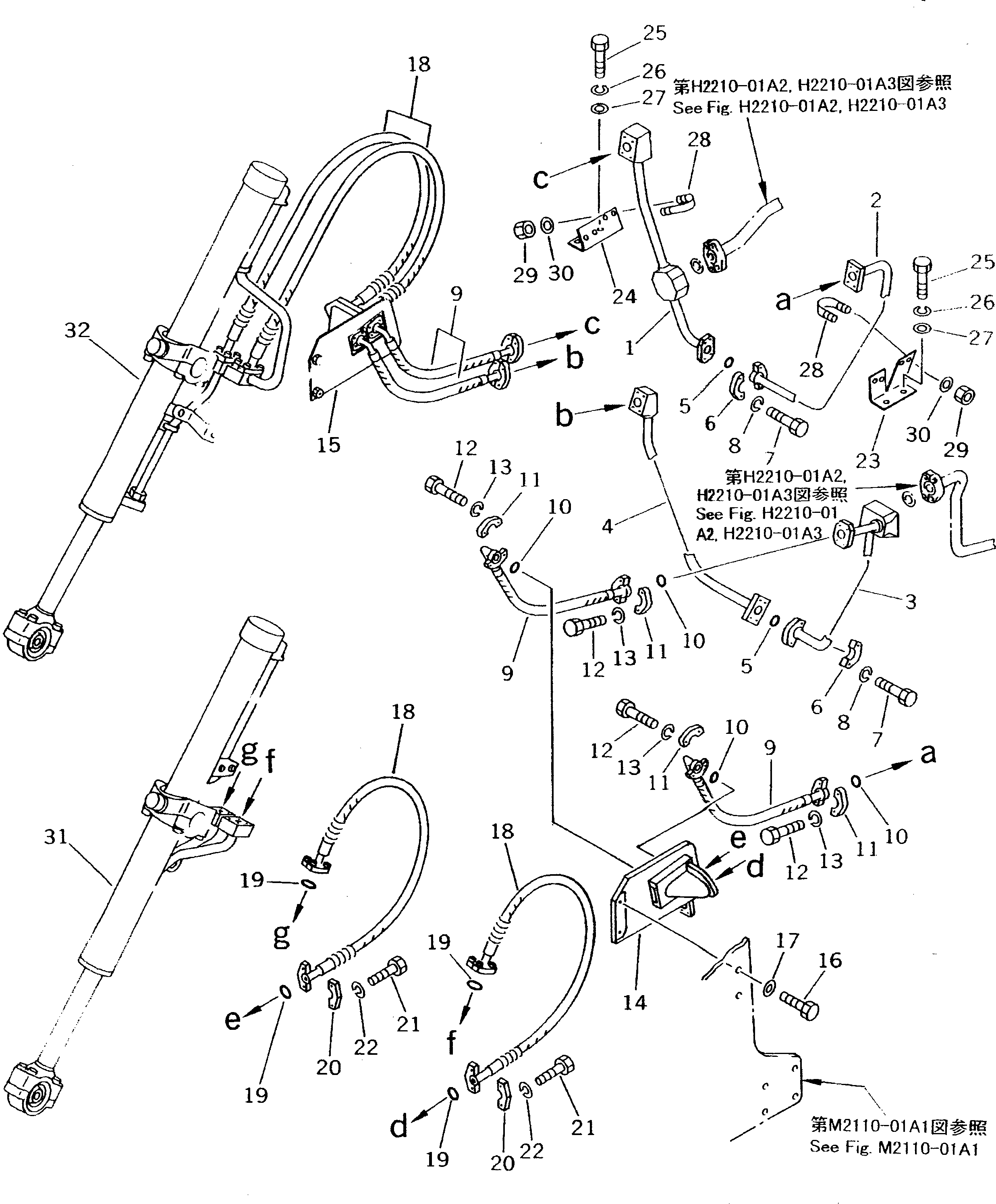 Bulldozers Komatsu / D53A-18 S/N 83001-UP(d53a-18r) / HYDRAULIC PIPING (LIFT CYLINDER LINE) (2/2) (FOR ANGLE AND       STRAIGHT TILT DOZER)(180070 : H2210-02A3)