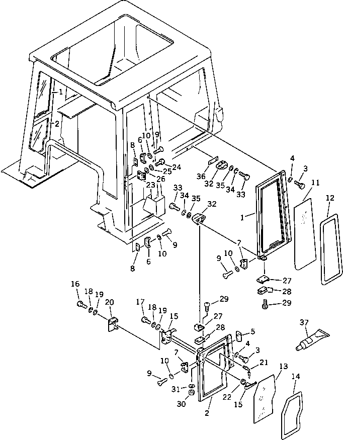 Komatsu parts book diagram for D58P-1 S/N 80588-UP (Straight Tilt Dozer): ROPS CAB (2/3)