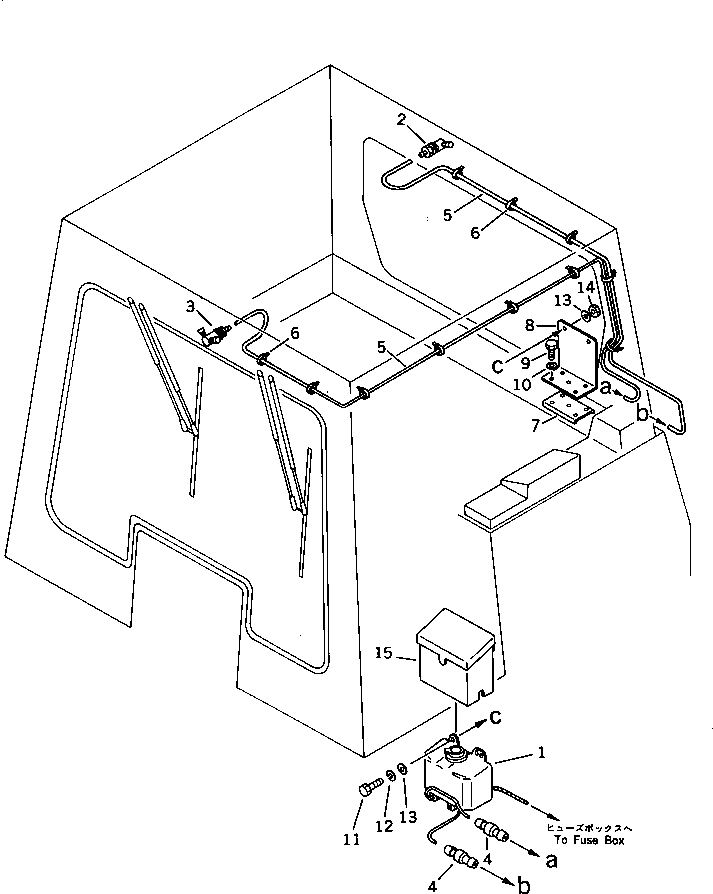 Komatsu parts book diagram for D58P-1 S/N 80588-UP (Straight Tilt Dozer): WINDOW WASHER (FOR ROPS CAB)