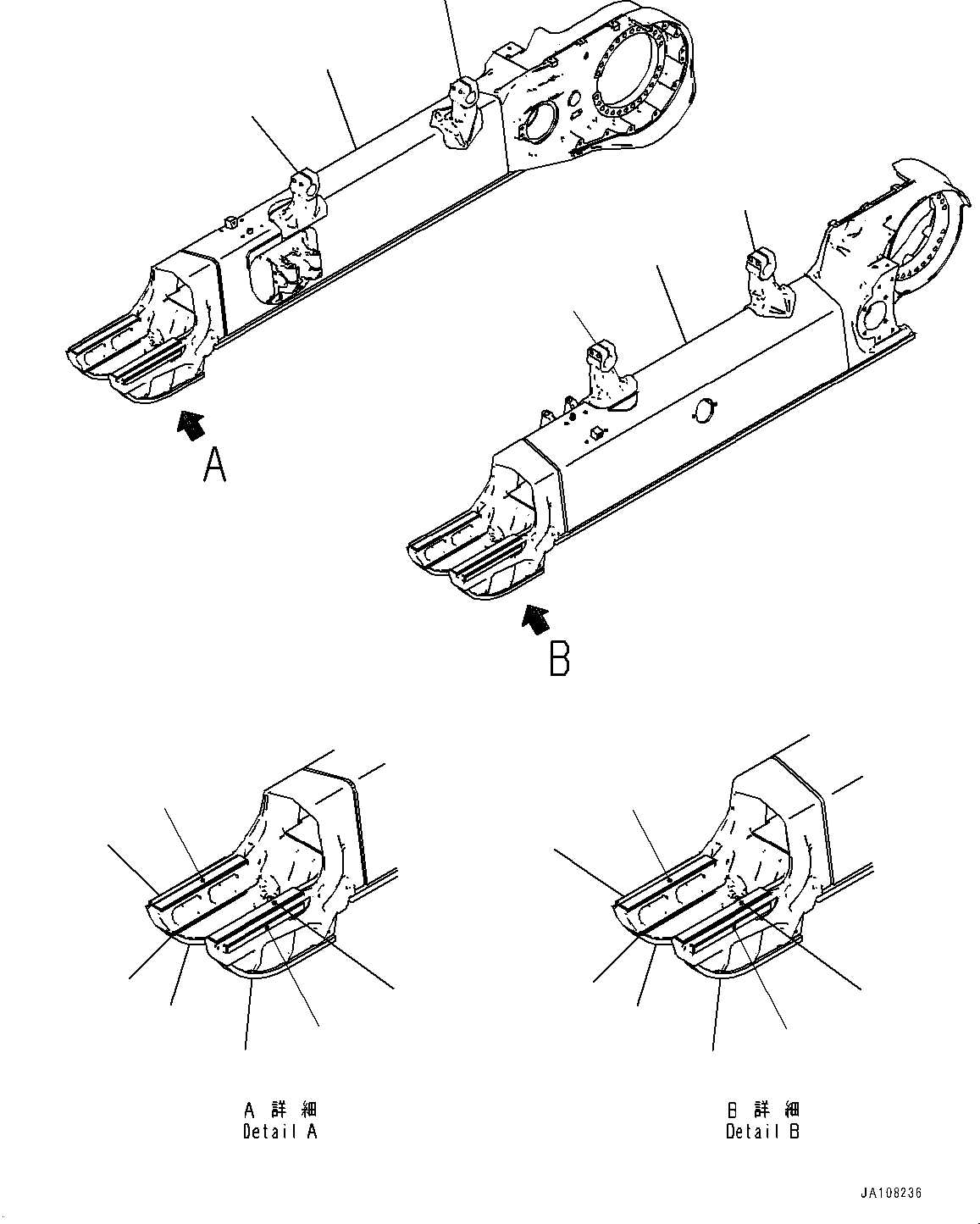 Bulldozers Komatsu / D61EXI-24E0 S/N B65001-UP(d612e0mc) / Track Frame, (For Product Appeal Up)(R011001 : R2100-002001)