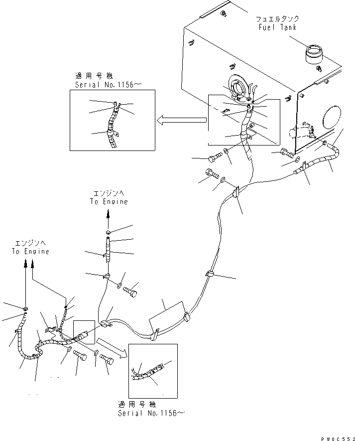 Komatsu parts book diagram for D61E-12 S/N 1001-UP: FUEL LINE