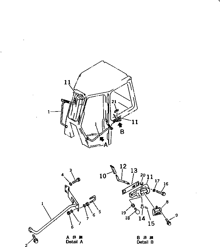 Komatsu parts book diagram for D61EX-12 S/N 1001-UP (Overseas Version): CAB (DOOR OPEN LOCK)