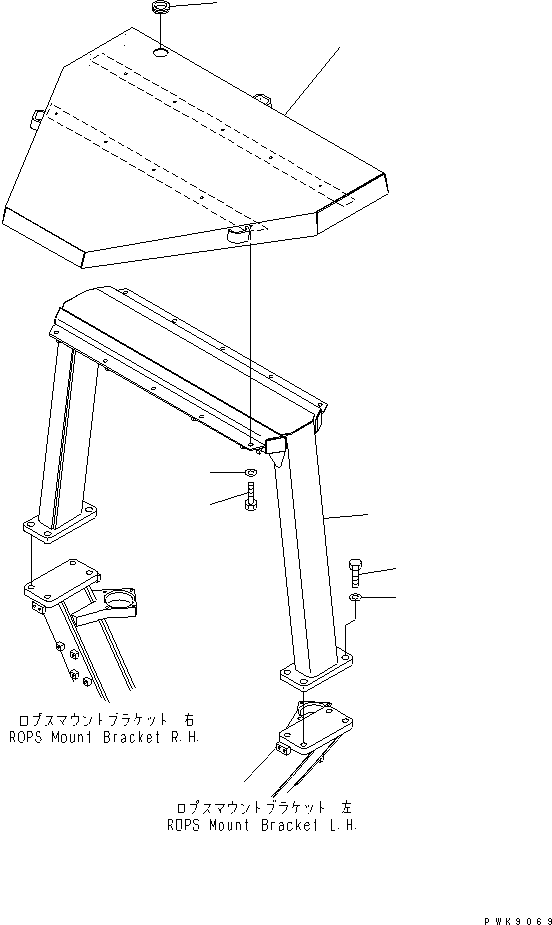 Komatsu parts book diagram for D61EX-12 S/N 1001-UP (Overseas Version): ROPS CANOPY (WITH CAB)
