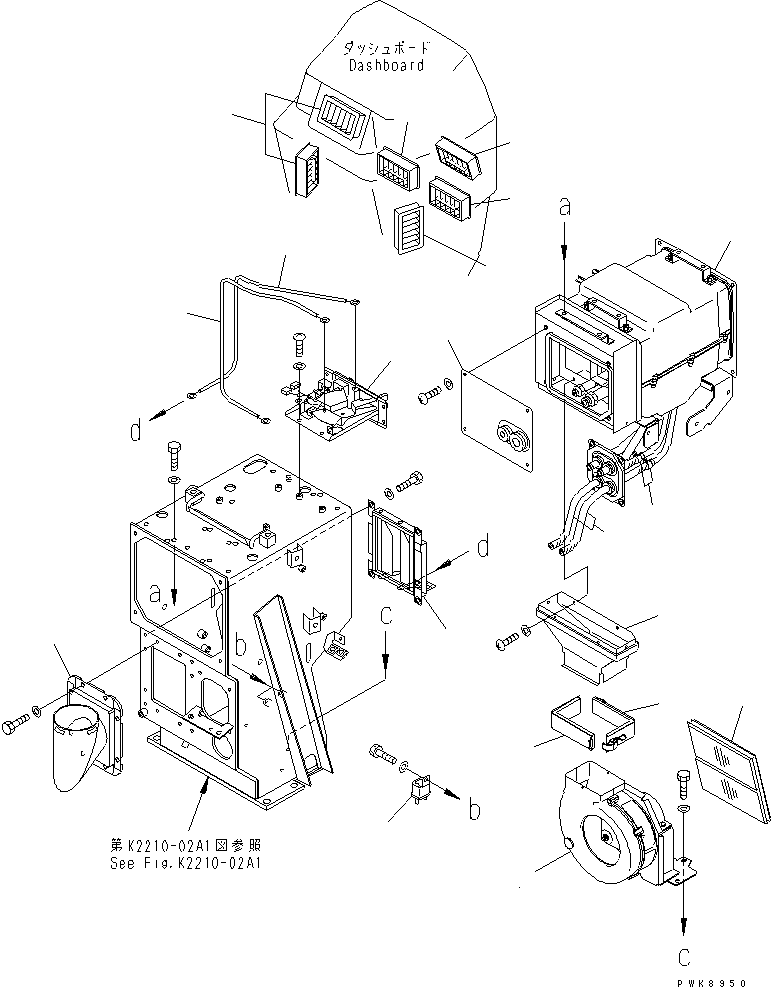 Komatsu parts book diagram for D61EX-12 S/N 1001-UP (Overseas Version): DASHBOARD (AIR CONDITIONER KIT)