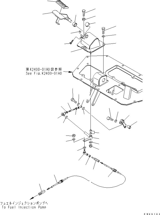 Komatsu parts book diagram for D61EX-12 S/N 1001-UP (Overseas Version): FLOOR (DECCEL PEDAL AND CABLE)