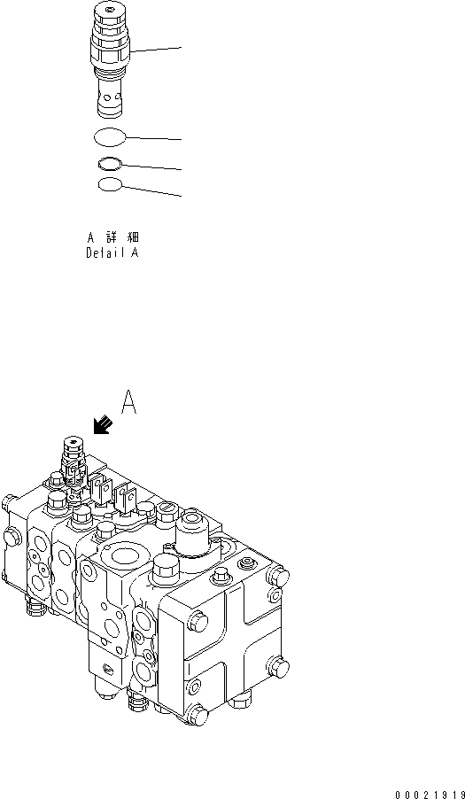 Komatsu parts book diagram for D61EX-12 S/N 1001-UP (Overseas Version): MAIN VALVE (4-VALVE) (5/12) (FOR SEMI-U DOZER AND RIPPER) (EXCEPT JAPAN)
