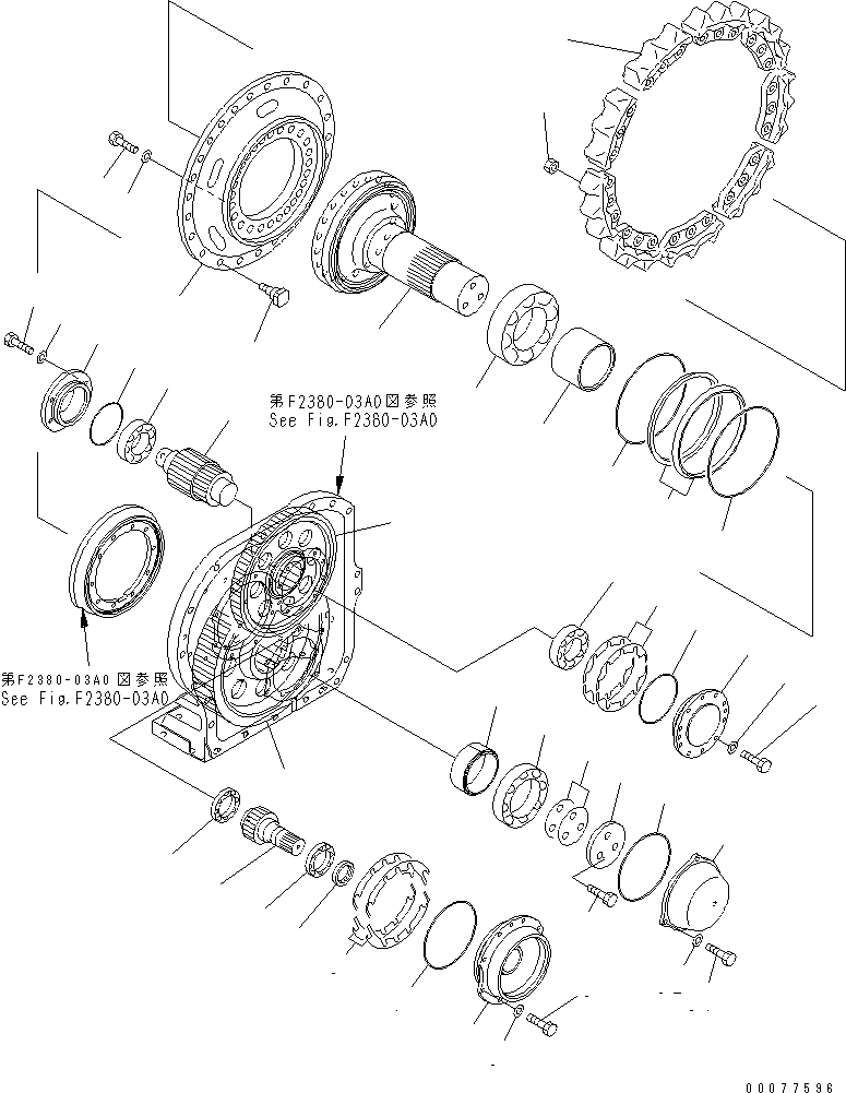 Bulldozers Komatsu / D63E-12 S/N 2001-UP (TRIMMING DOZER FOR CHINA)(d63e-10c) / FINAL DRIVE (GEAR AND SPROCKET) (R.H.)(150420 : F2380-04A0)