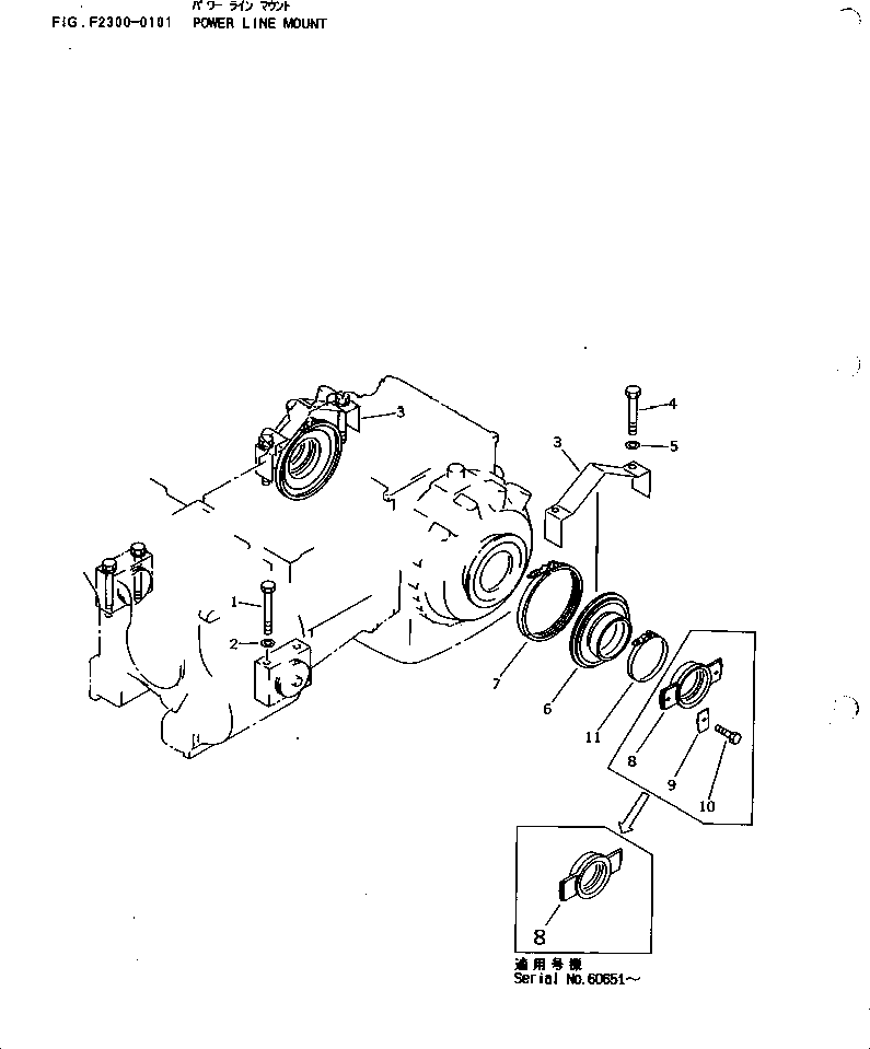 Komatsu parts book diagram for D65EX-12H S/N 60001-60941 (For China / Trimming Dozer): POWER LINE MOUNT