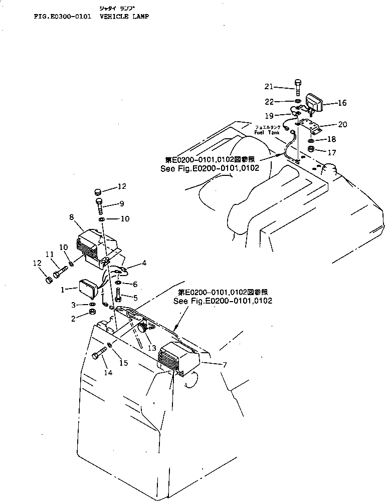 Komatsu parts book diagram for D65EX-12 S/N 60001-60941: VEHICLE LAMP