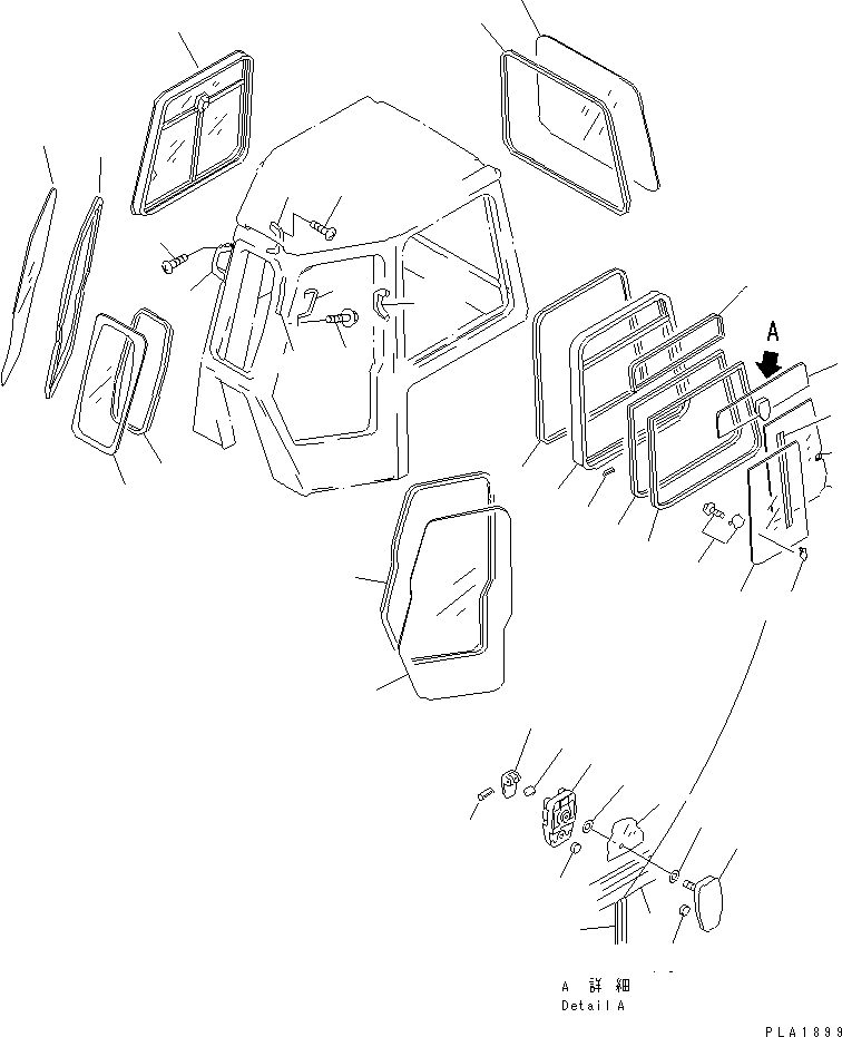 Komatsu parts book diagram for D65EX-12 S/N 60001-60941: CAB (SASH AND GRIP)
