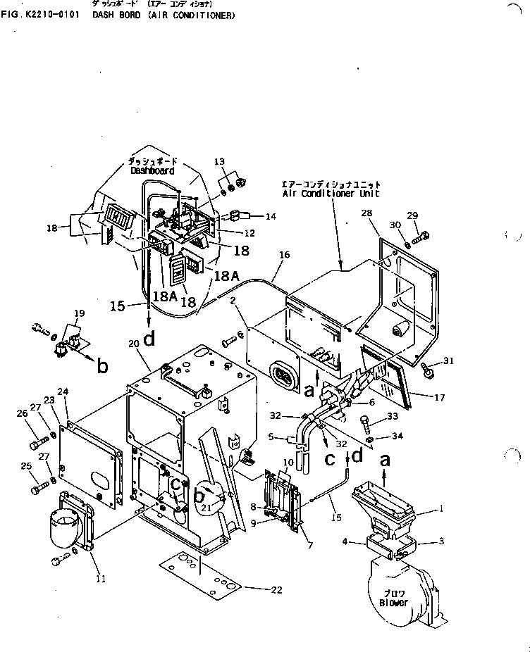 Komatsu parts book diagram for D65EX-12 S/N 60001-60941: DASHBOARD (AIR CONDITIONER)