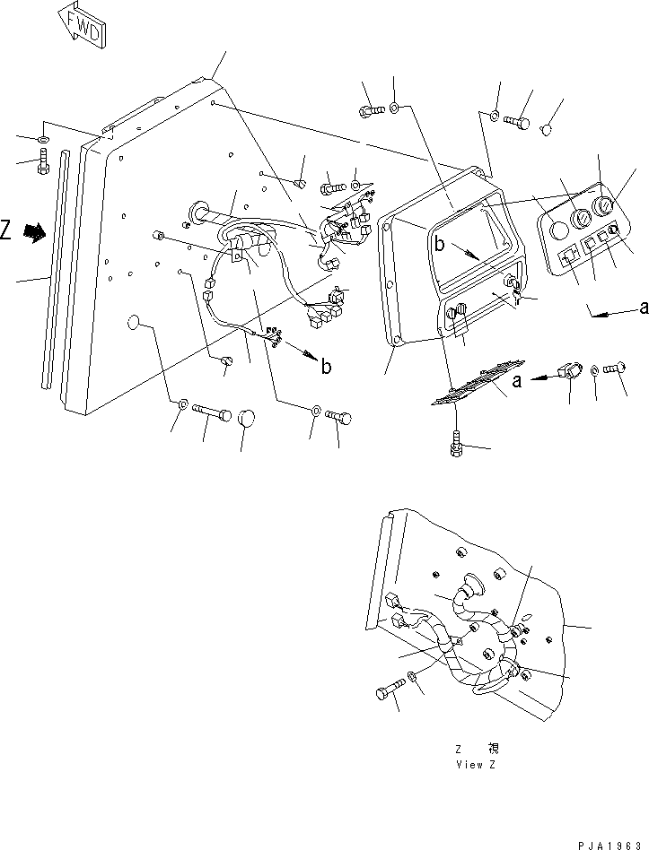 Komatsu parts book diagram for D65EX-12 S/N 60001-60941: DASHBOARD (WITHOUT CAB) (WITH GAUGE PANEL)