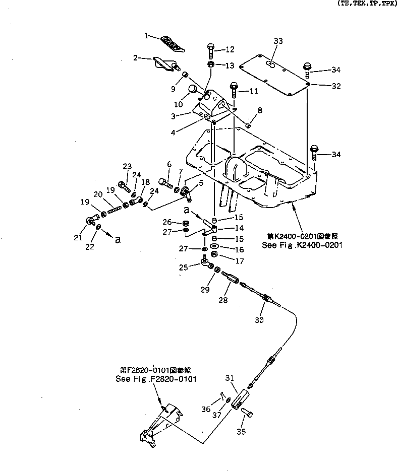 Komatsu parts book diagram for D65EX-12 S/N 60001-60941: FLOOR (DECCEL PEDAL AND CABLE)