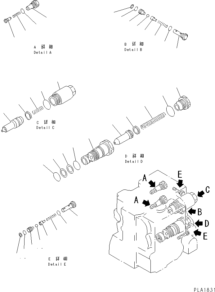 Bulldozers Komatsu / D65P-12 S/N 60001-60883(d65p-12c) / CONTROL VALVE (2-SPOOL) (4/4)(180100 : H0120-5401)