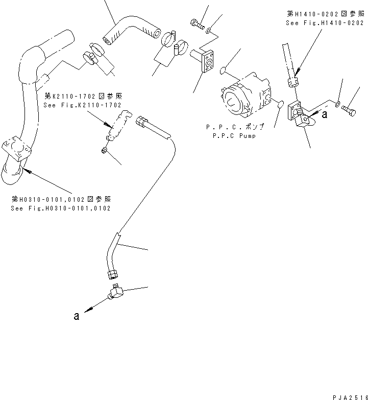 Bulldozers Komatsu / D65P-12 S/N 60001-60883(d65p-12c) / HYDRAULIC PUMP LINE (P.P.C. SUCTION AND DELIVERY)                (WITH ACCUMULATOR)(180190 : H0310-0702)