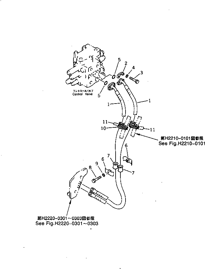 Bulldozers Komatsu / D65P-12 S/N 60001-60883(d65p-12c) / TILT LINE (TILT VALVE SIDE)(180280 : H2220-0101)