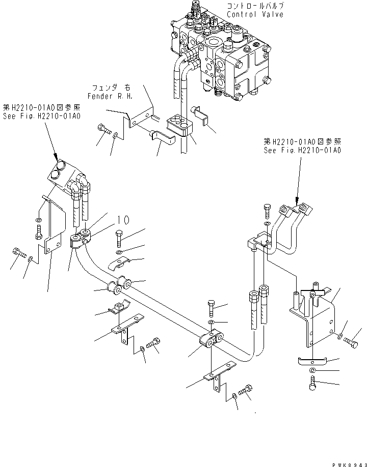 Crawler Loaders Komatsu / D68ESS-12 S/N 1001-UP (Overseas Version)(d68ess-c) / LIFT CYLINDER LINE BRACKET(180110 : H2210-02A0)