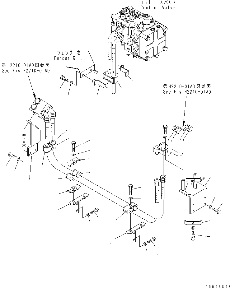 Crawler Loaders Komatsu / D68ESS-12 S/N 1001-UP (Overseas Version)(d68ess-c) / LIFT CYLINDER LINE BRACKET (FOR TRIMMING DOZER)(180120 : H2210-02A2)