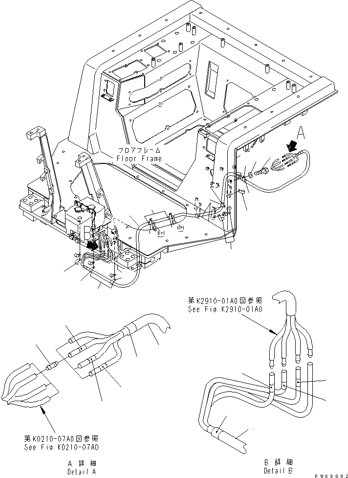 Crawler Loaders Komatsu / D68ESS-12 S/N 1001-UP (Overseas Version)(d68ess-c) / FLOOR FRAME (WINDOW WASHER HOSE)(#1004-)(240450 : K2110-13A2)