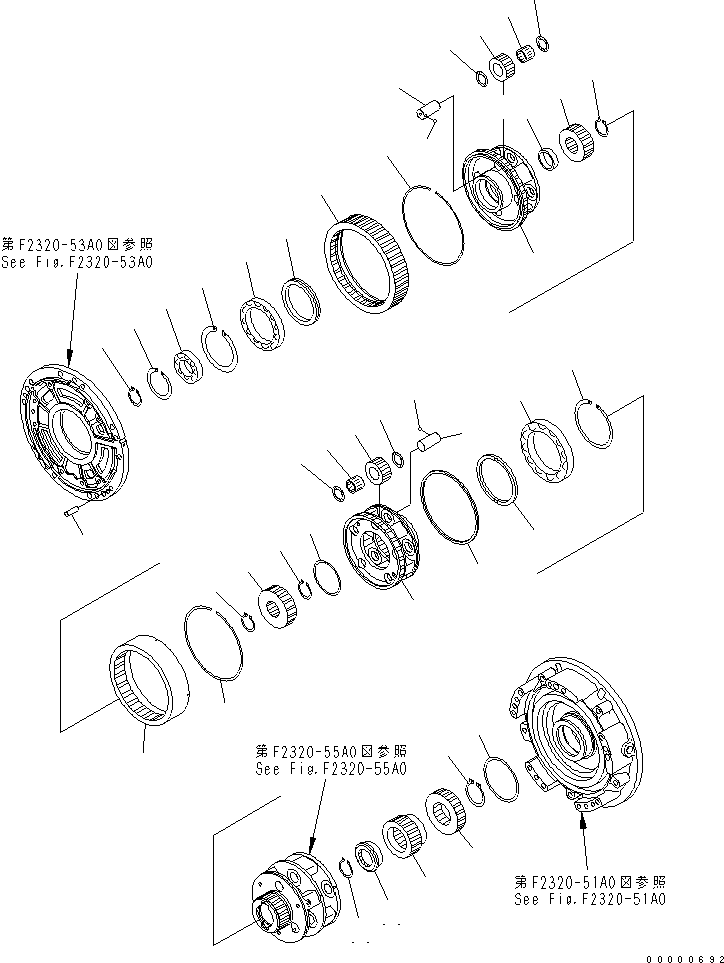 Bulldozers Komatsu / D85EX-15E0 S/N 11001-11608 (ecot3)(d85ex-2c) / TRANSMISSION (CARRIER) (1/2)(#11001-)(150250 : F2320-54A0)