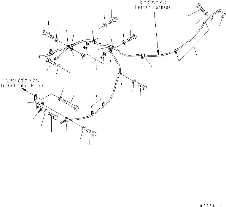 Bulldozers Komatsu / D85PX-15E0 S/N 1201-11608 (ecot3, For EU)(d85px-2c) / WIRING (HEATER HARNESS) (2/2) (WITH ENGINE OIL AND COOLANT HEATER)(#1201-)(120060 : E0200-04C1)
