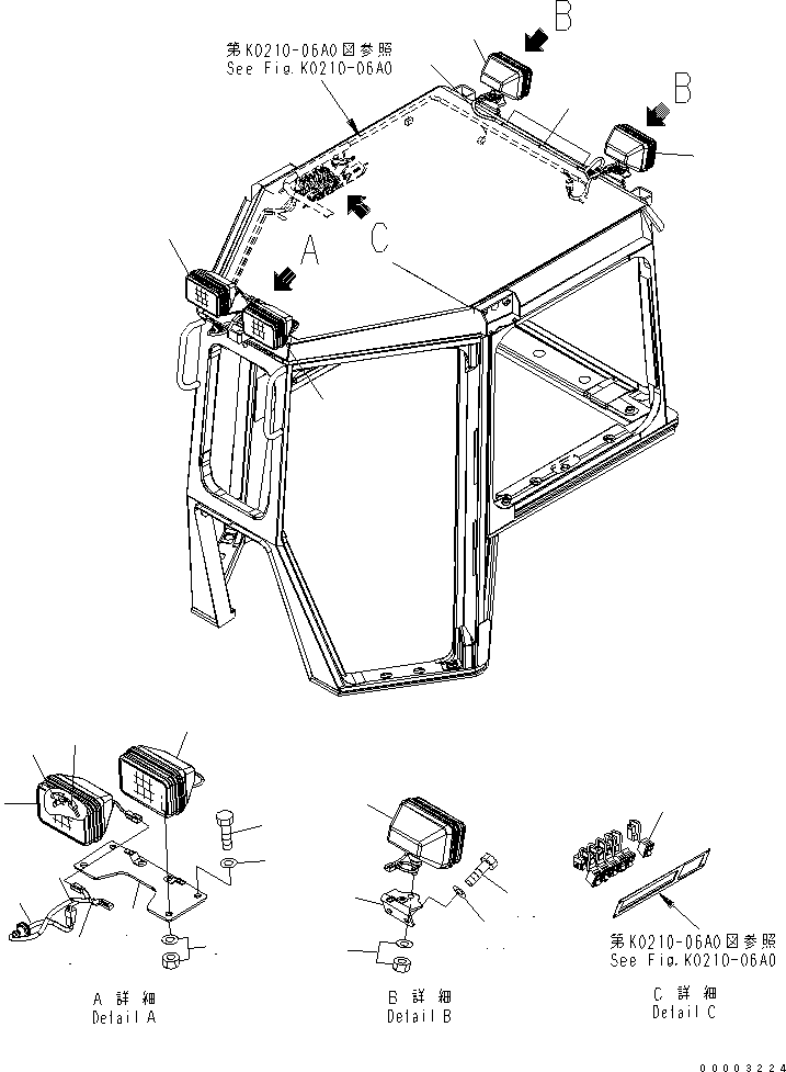 Bulldozers Komatsu / D85PX-15E0 S/N 1201-11608 (ecot3, For EU)(d85px-2c) / ADDITIONAL FRONT AND REAR LAMP (WITH CAB)(#1201-)(120090 : E0300-01A2)