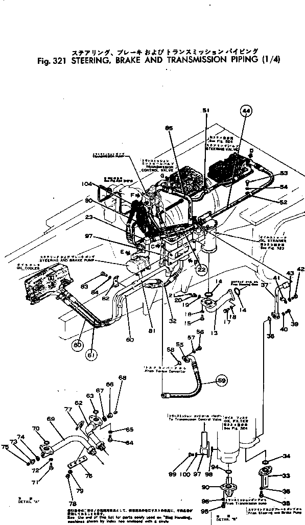 Crawler Loaders Komatsu / D95S-1 S/N 1003-UP(d95s-1r) / STEERING ? BRAKE AND TRANSMISSION PIPING (1/4)(090090 : 321)