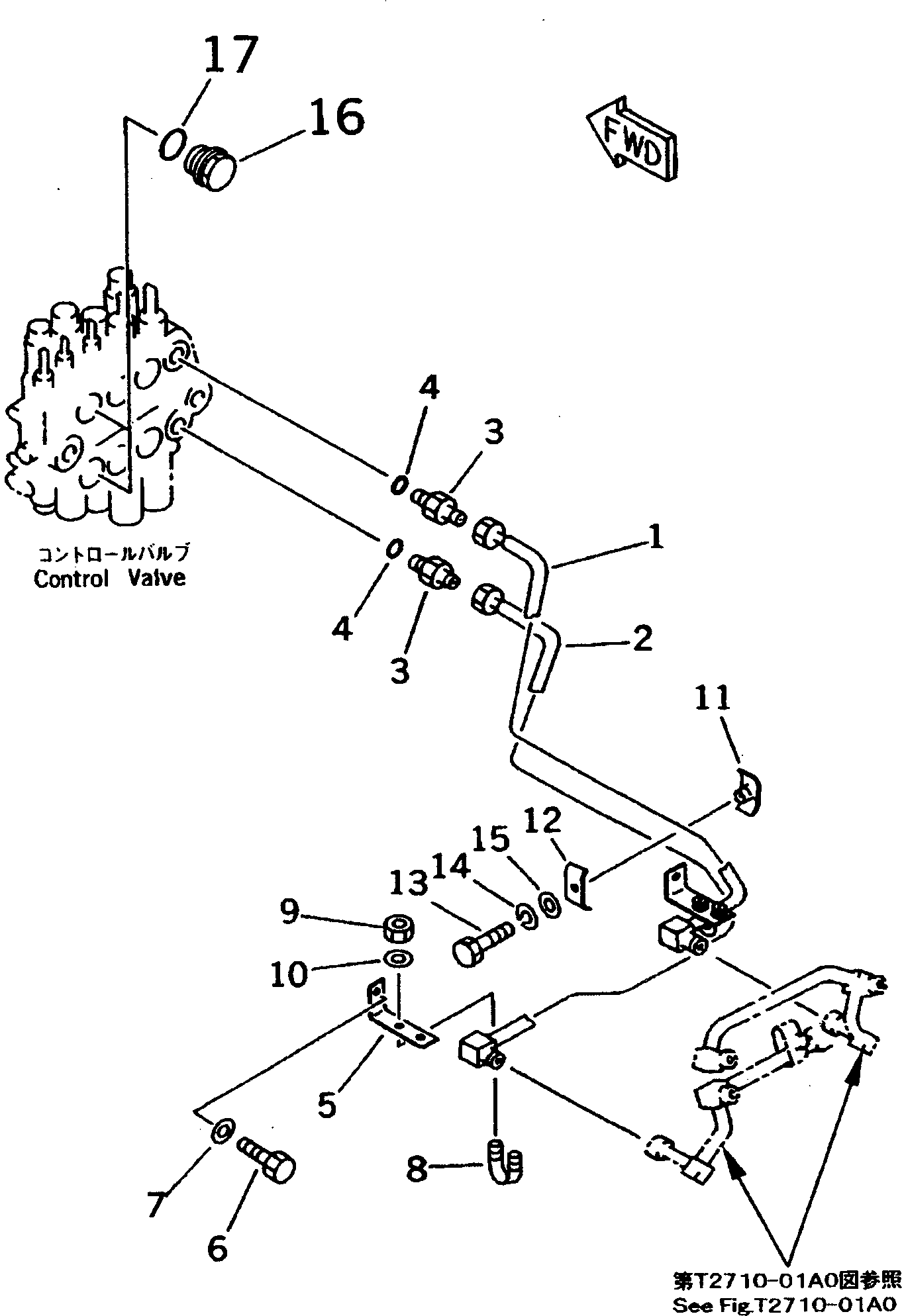 Bulldozers Komatsu / DNH031-3K-E S/N 42001-UP (D31E-20)(dnh0312c) / HYDRAULIC PIPING (3-POINT HITCH OR RIPPER CYLINDER LINE)         (CHASSIS SIDE)(030030 : H2250-01A0)