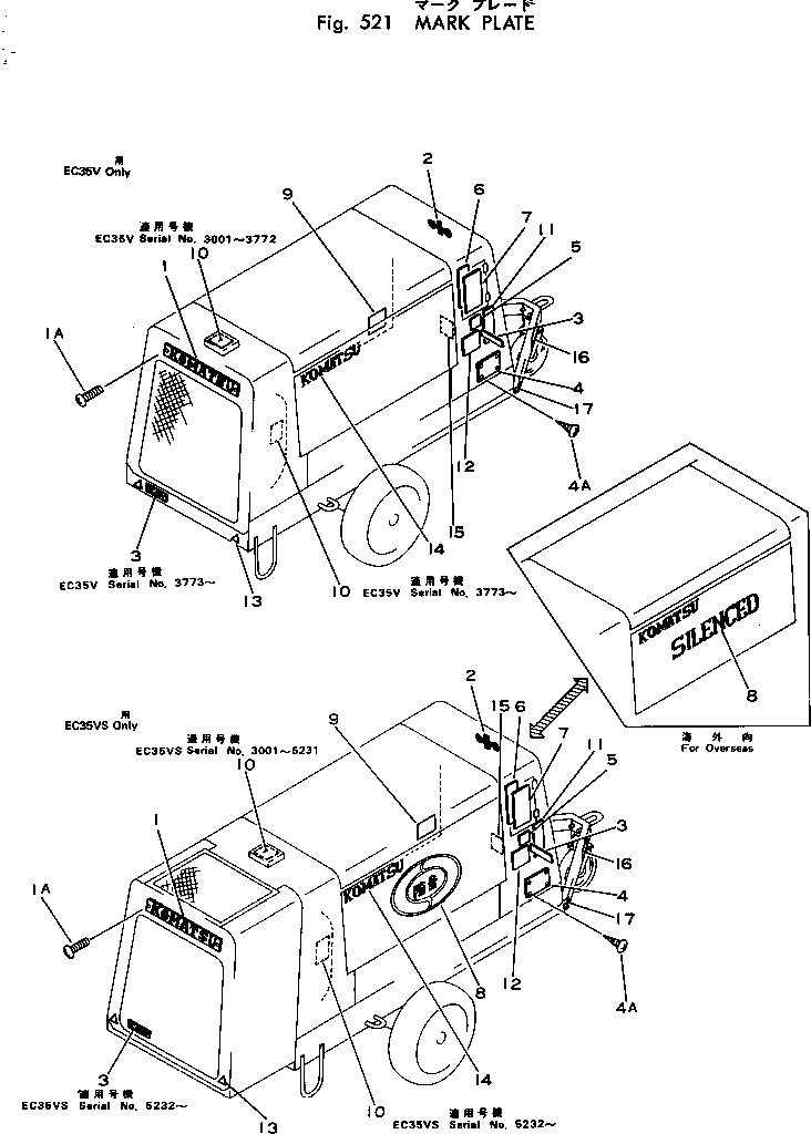 Compressors Komatsu / EC35VS-2 S/N 3001-UP(ec35vs-c) / MARK PLATE(#1001-)(150050 : 521)