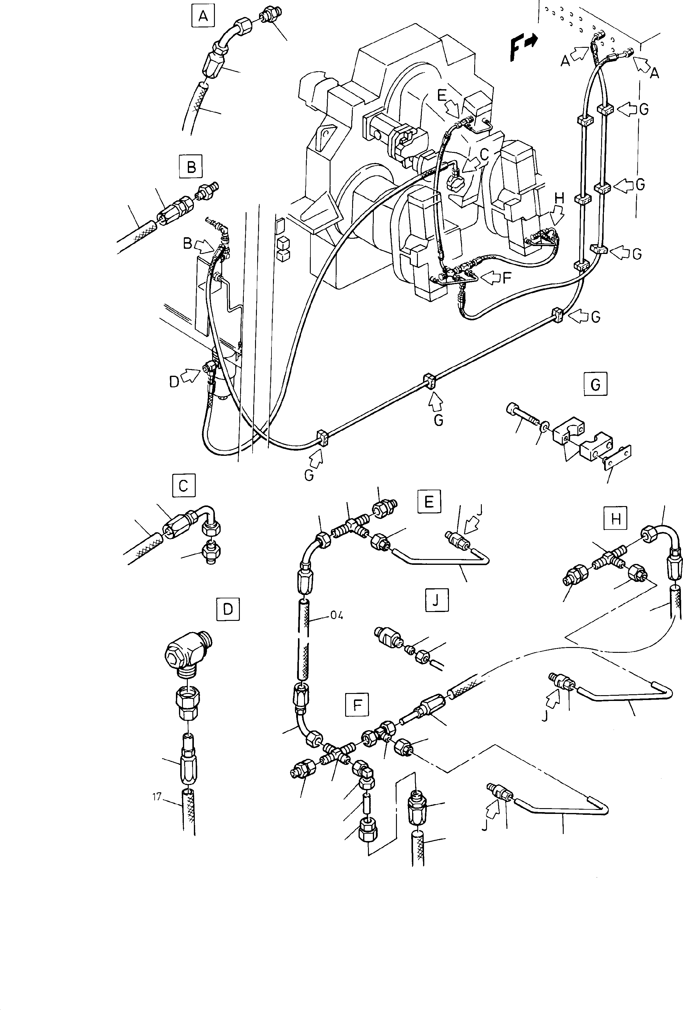 Excavators Mining Komatsu / H185S S/N 06085(g06085) / Pressure Line - PilotOil Pump and Load-Sensing(585-1860 : 585-1860)